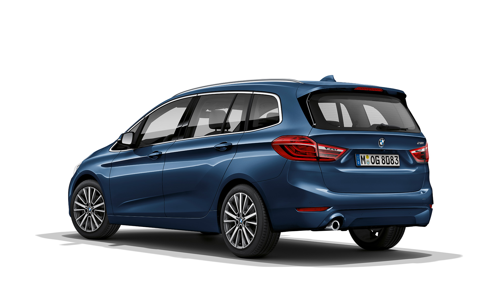 Three-quarter rear view BMW 2 Series Gran Tourer Modell Advantage BMW 2 Series Gran Tourer 218i Modell Advantage F46 Facelift 2018 Phytonic Blue three-quarter rear view