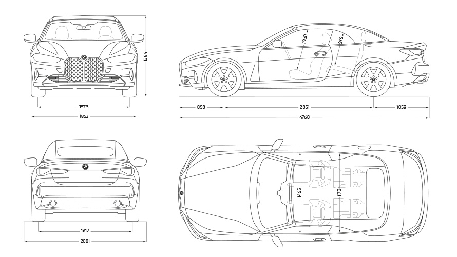 BMW 4 Series Convertible G23 technical data sketch BMW 4 Series Convertible G23 technical data sketch