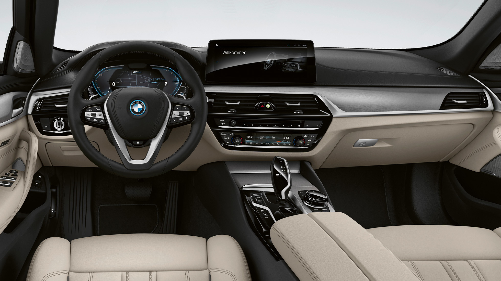 Cockpit BMW 5 Series Touring G31 Basic equipment Cockpit BMW 5 Series Touring 530i G31 2020 Basic equipment Leather 'Dakota' Ivory White exclusive stitching with piping in contrast interior