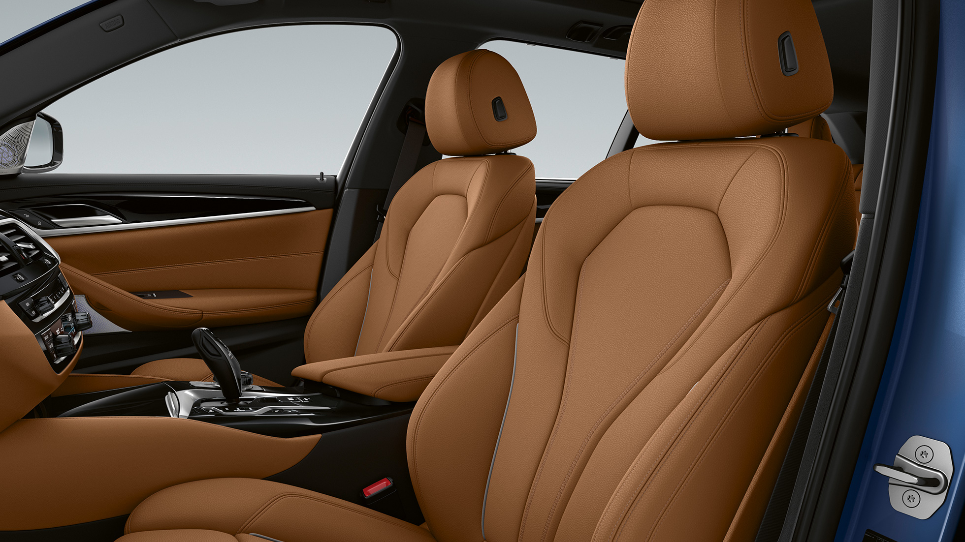 Upholstery BMW 5 Series Touring G31 M Sport package Upholstery in Leather 'Dakota' Cognac exclusive stitching BMW 5 Series Touring 530e G31 2020 M Sport package interior