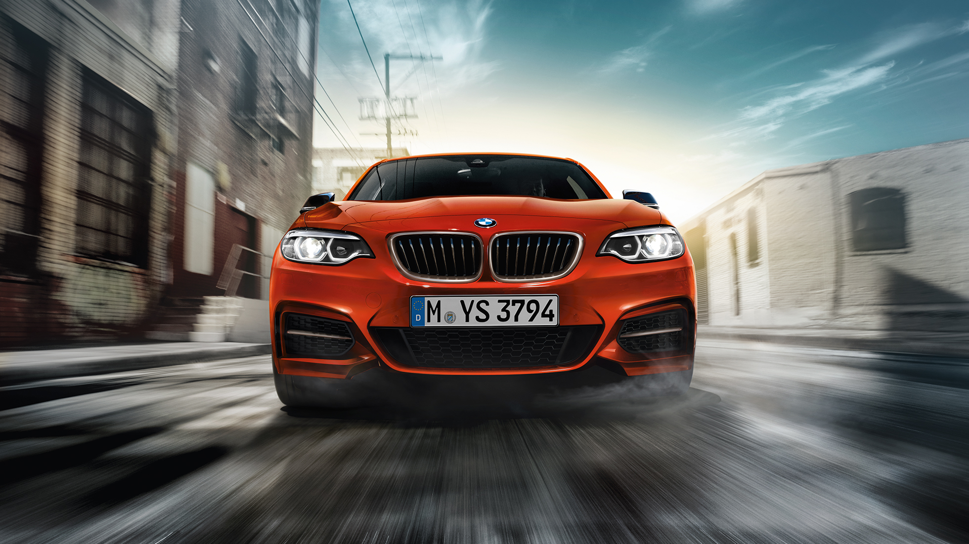 Front design BMW M240i Coupé Front design BMW M240i Coupé F22 2017 Sunset Orange metallic front view