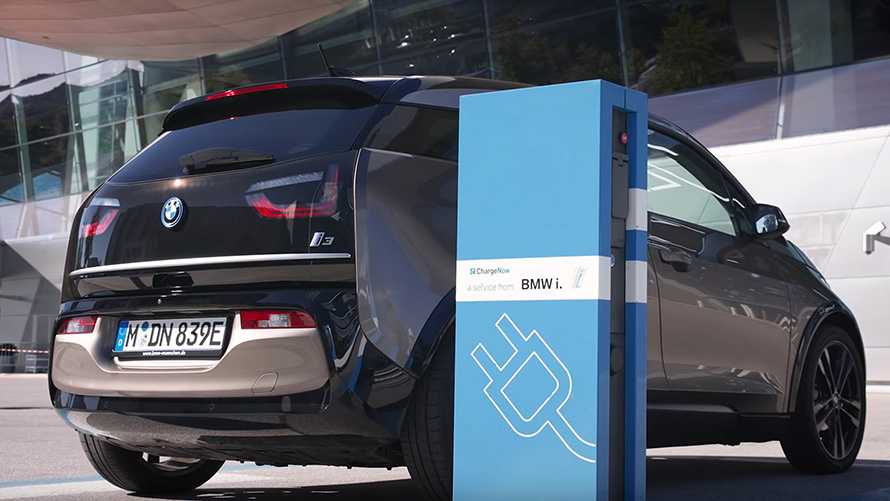 BMW i3 (i01) on charging station BMW i3 (i01) on charging station three-quarter rear view