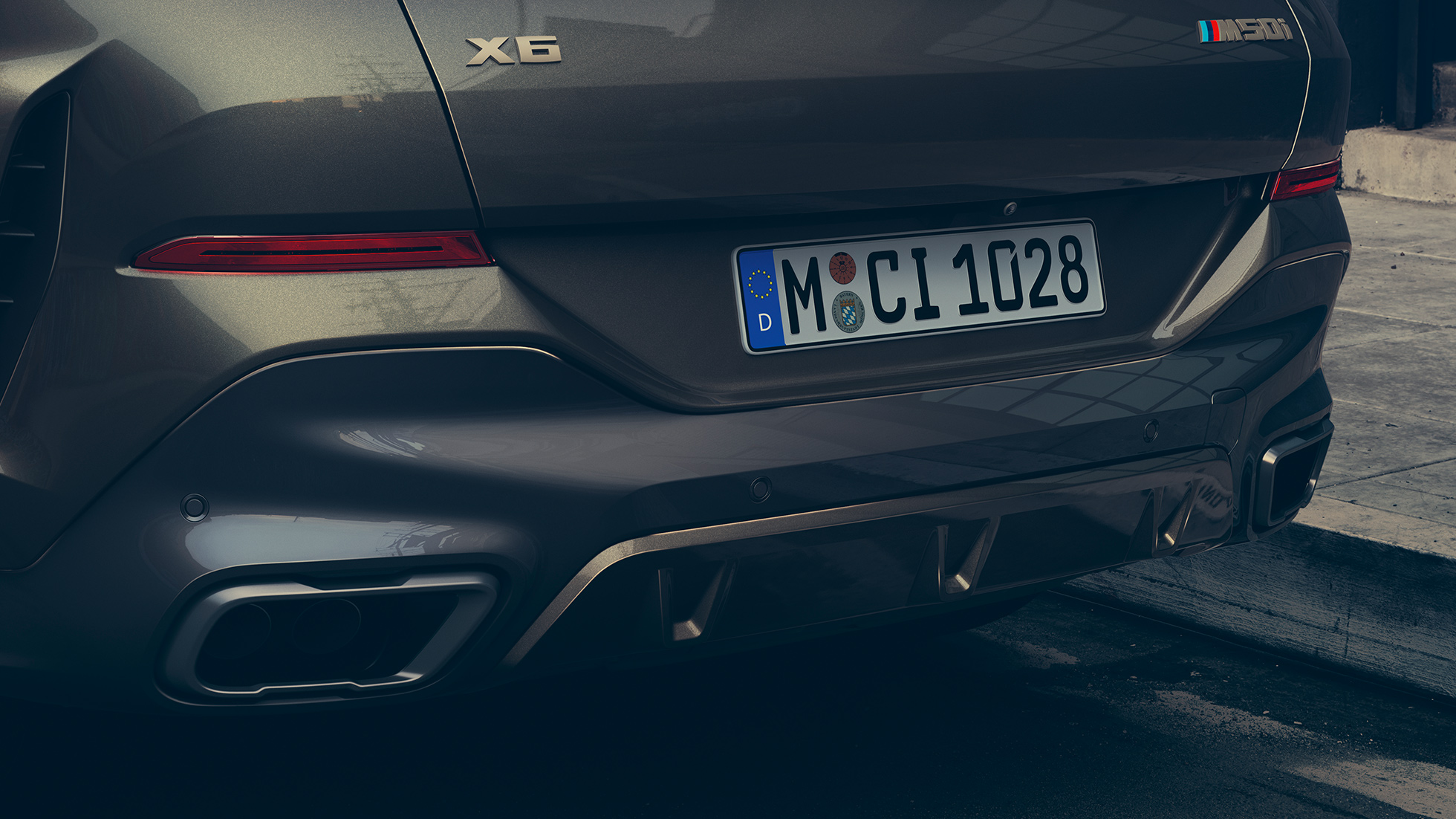 M sport exhaust system of the BMW X6. Close-up of the M sport exhaust system of the BMW X6.