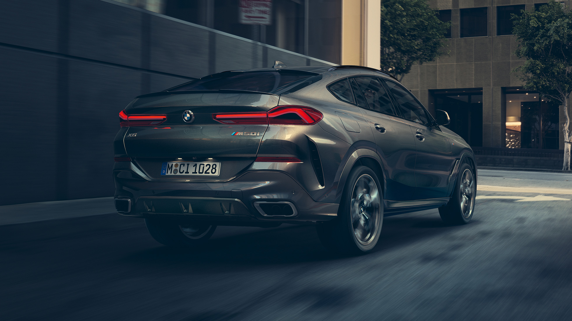 Adaptive M suspension Professional. Threequarter rear view of the BMW X6.